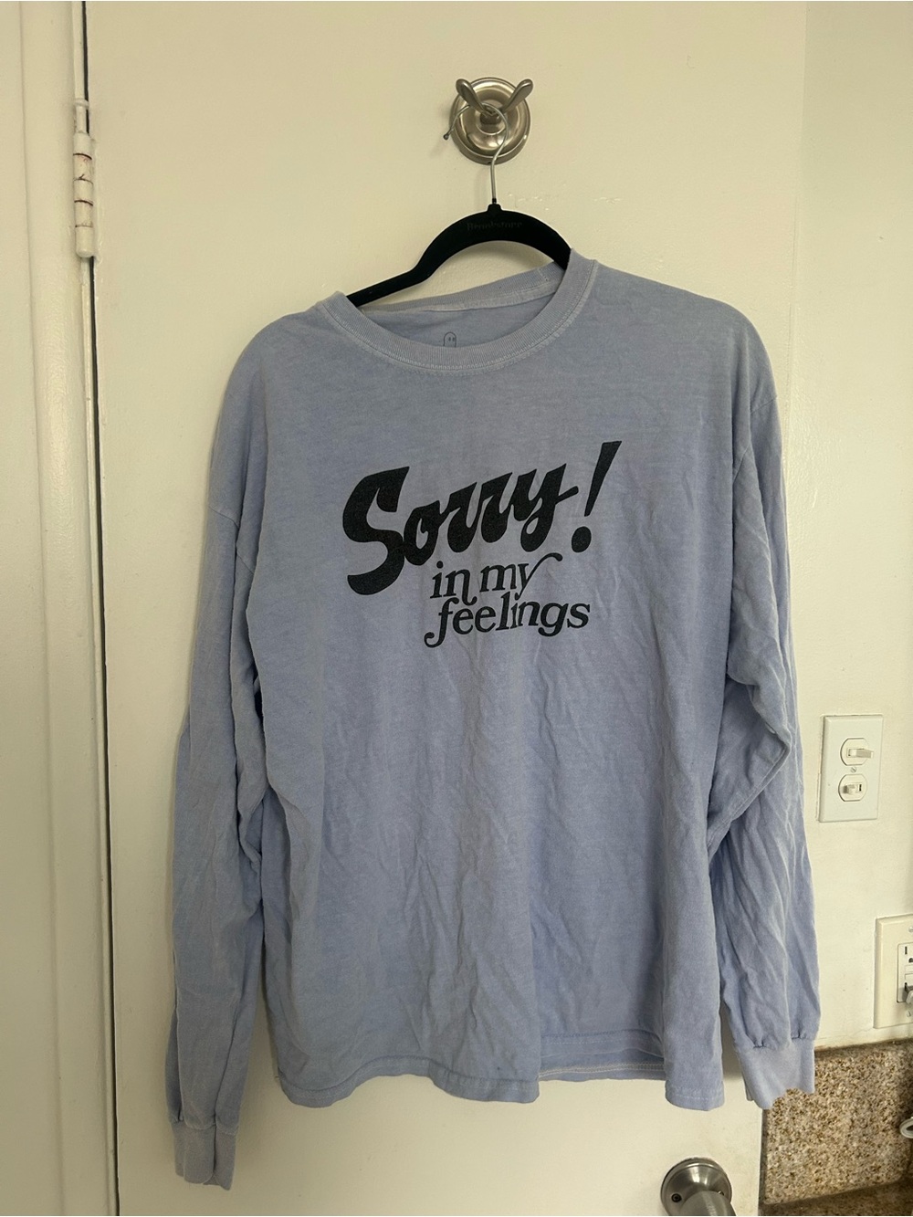 LONELY GHOST Light Blue Long Sleeve Tee with Black "Sorry! in my feelings" Print